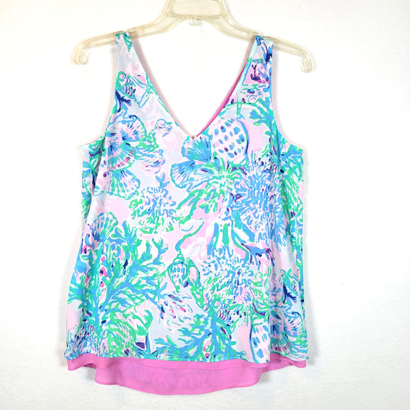 Lilly Pulitzer Womens Florin Tank Top Size XS Pink Blue Reversible Florida Beach - Picture 1 of 10